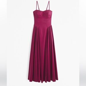 Dipped waist sweetheart maxi dress Abercrombie & Fitch magenta pink NWT